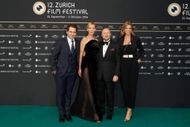 Festival director Karl Spoerri, Uma Thurman (The Bride), IWC Schaffhausen CEO Georges Kern and Festival director Nadja Schildknecht attend the 'Kill Bill Vol. 1' Photocall during the 12th Zurich Film Festival on September 24, 2016 in Zurich, Switzerland. | Image via Getty